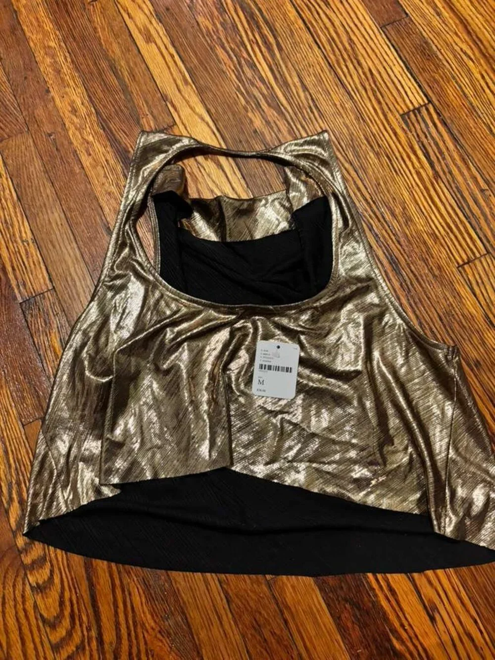 Free People Metallic Gold Cowl Neck Tank Strappy Crop Top Size M (H)